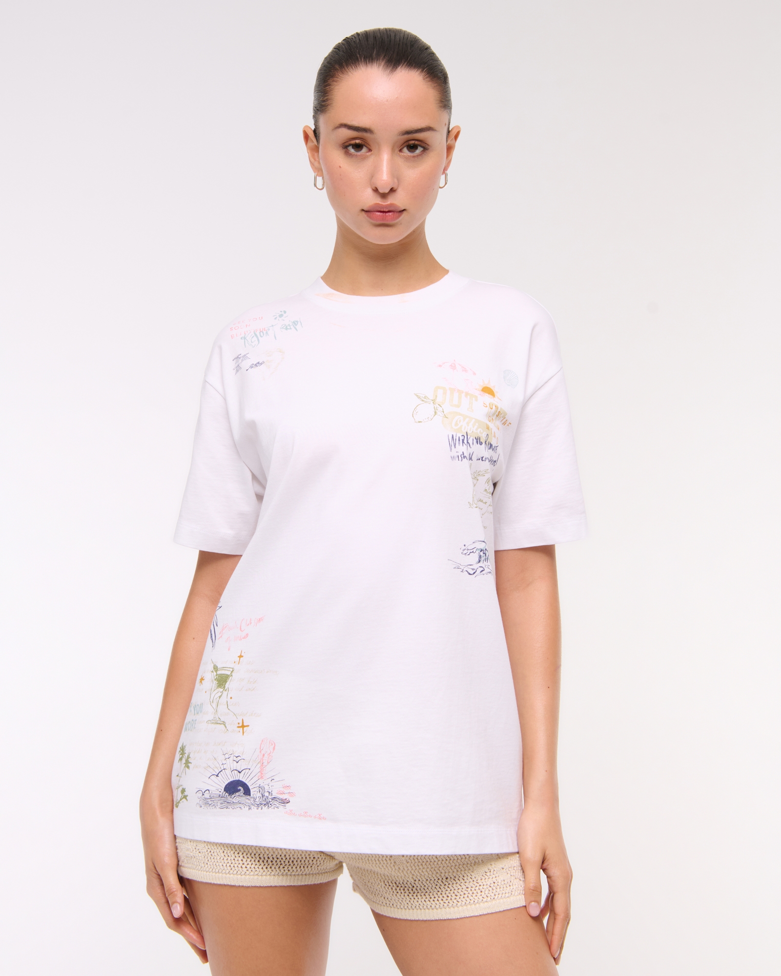 Oversized Beach Doodle Graphic Tee