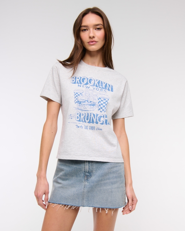 Short-Sleeve Brooklyn Brunch Graphic Relaxed Tee, Light Gray view 1