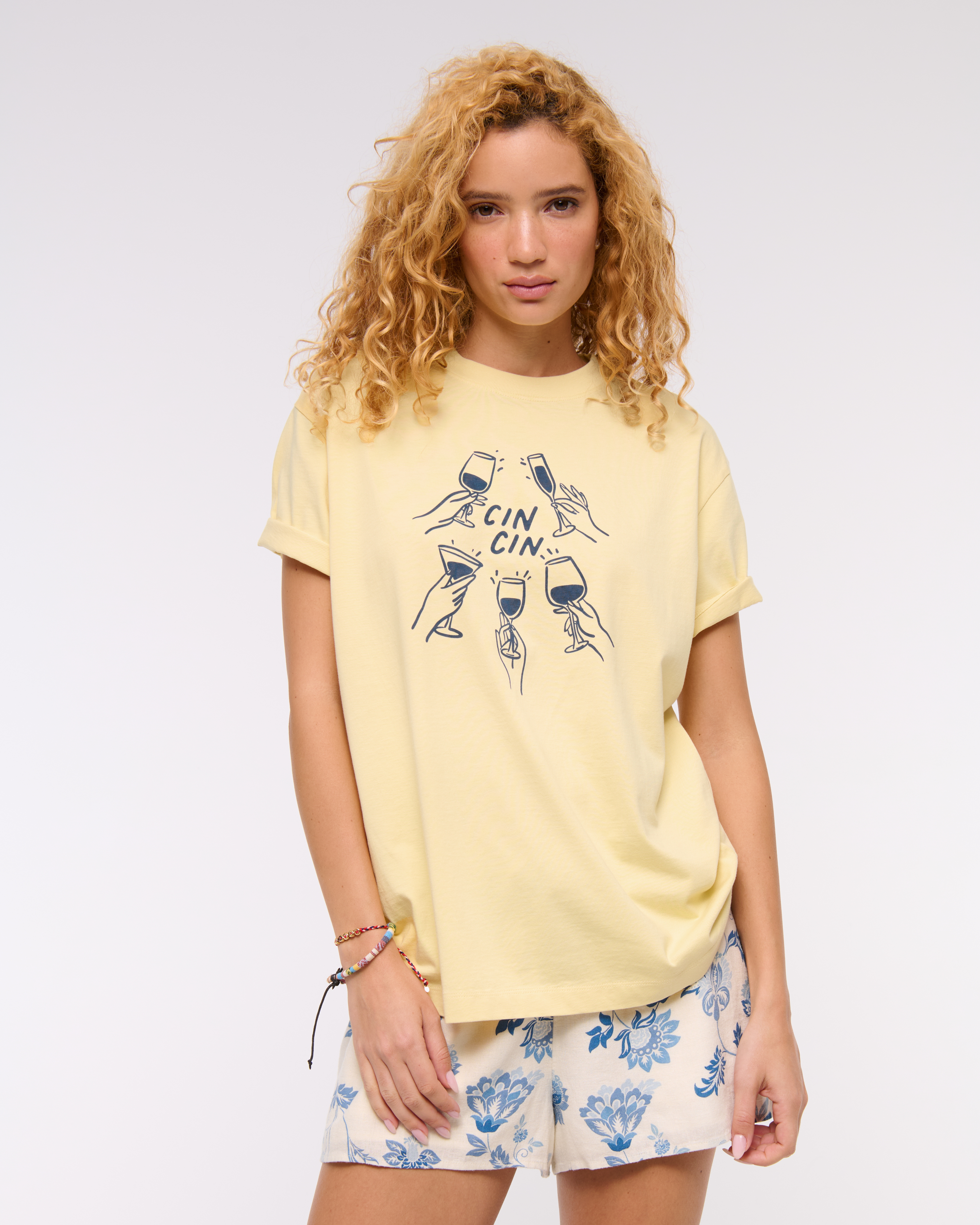 Abercrombie & Fitch Oversized Cin Cin Graphic Tee In Yellow