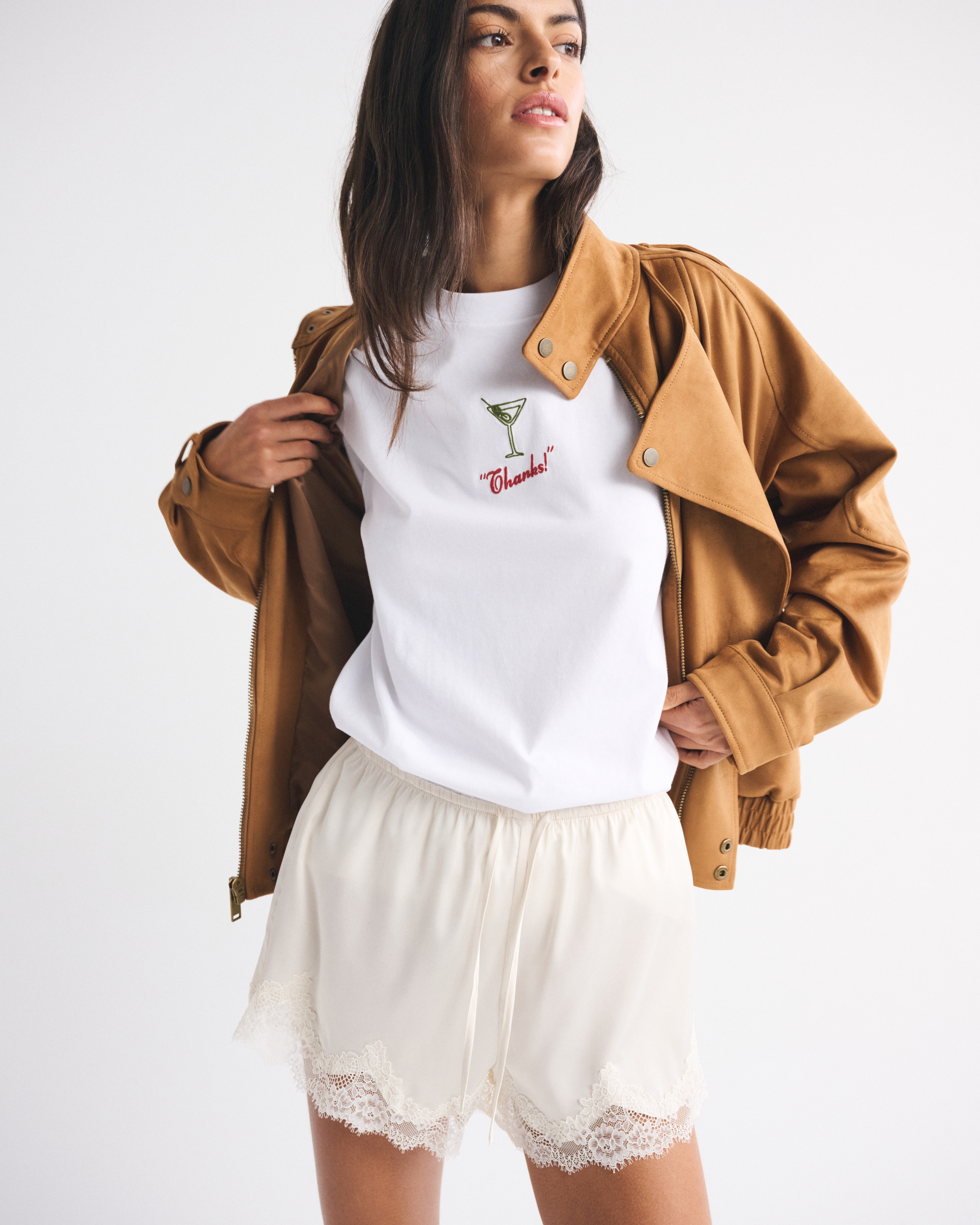 Abercrombie & Fitch Oversized Cocktail Graphic Tee In White