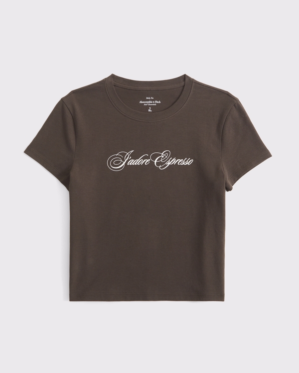 J'Adore Espresso Graphic Baby Tee, Chocolate Brown view 1