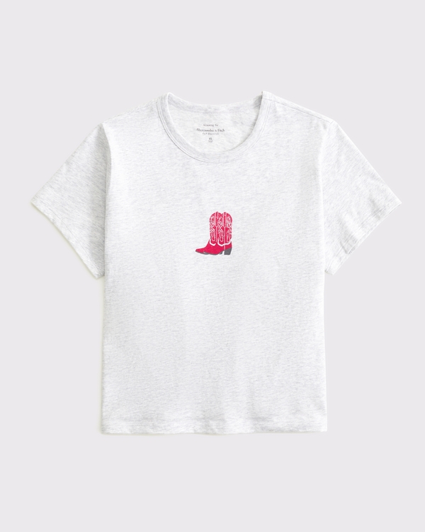 Short-Sleeve Red Boots Graphic Skimming Tee, Light Gray view 1