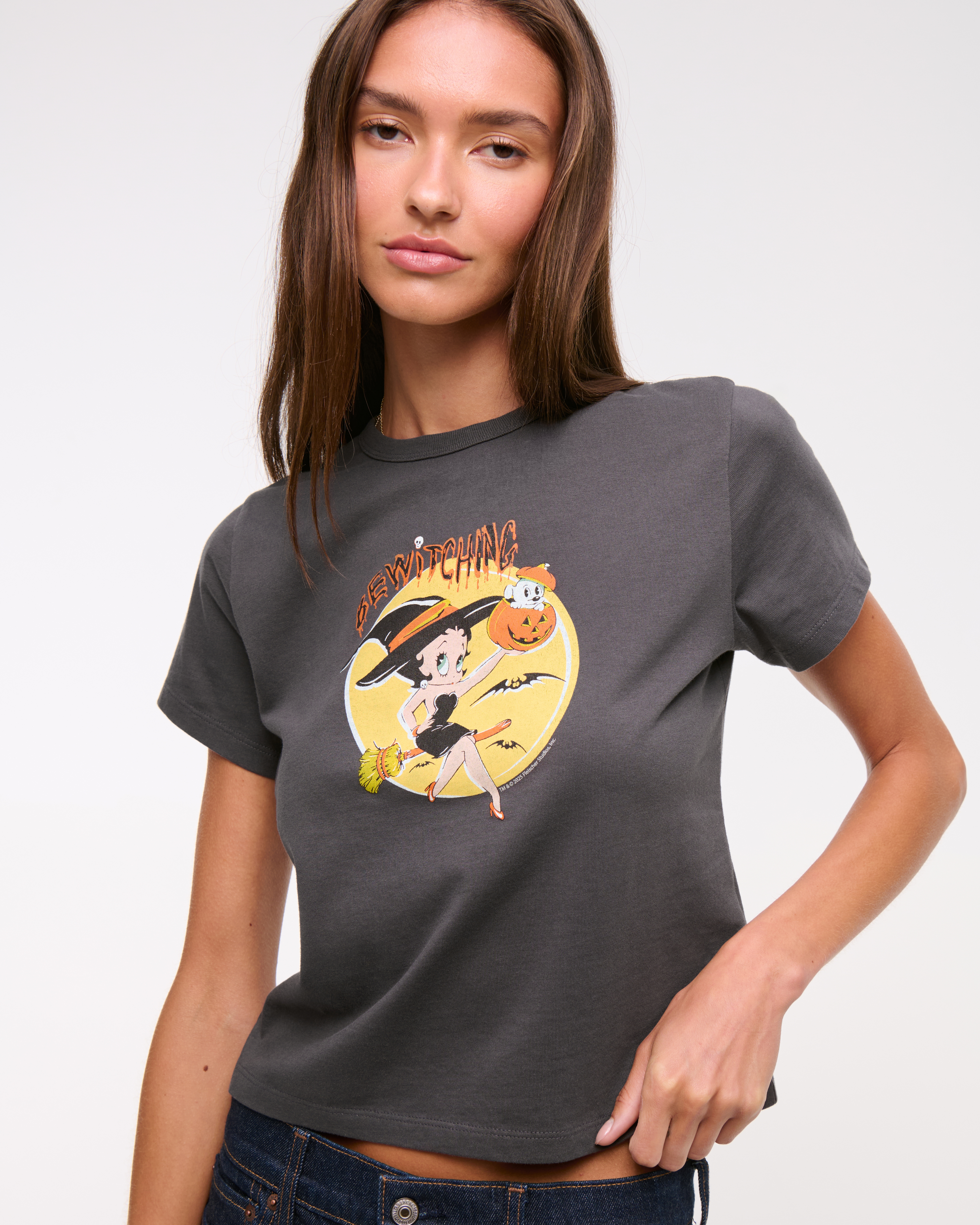 Abercrombie & Fitch Short-sleeve Betty Boop Graphic Skimming Tee In Gray