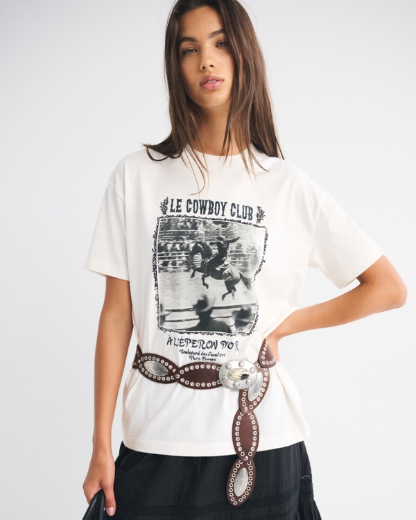 Oversized Western Graphic Tee, Cream view 1