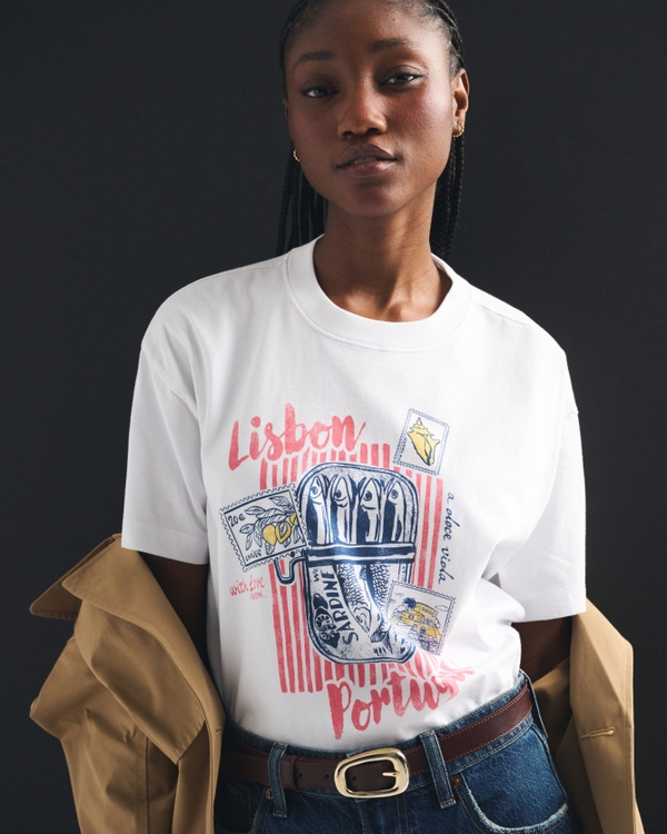 Oversized Lisbon Graphic Tee, White view 1