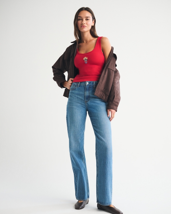 Bra-Free Floral Graphic Scoopneck Tank, Fiery Red view 2