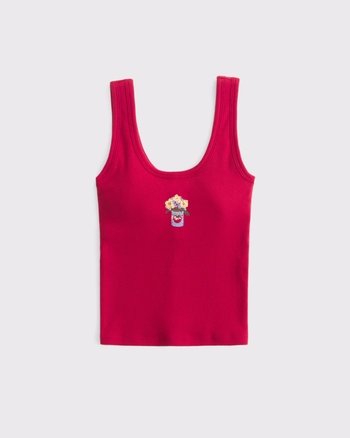 Bra-Free Floral Graphic Scoopneck Tank