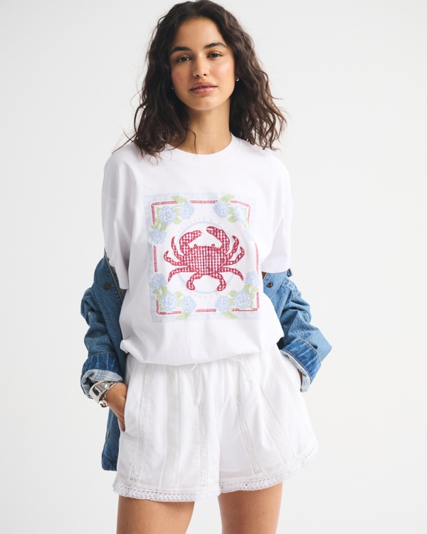 Oversized Coastal Crab Graphic Tee, White view 1