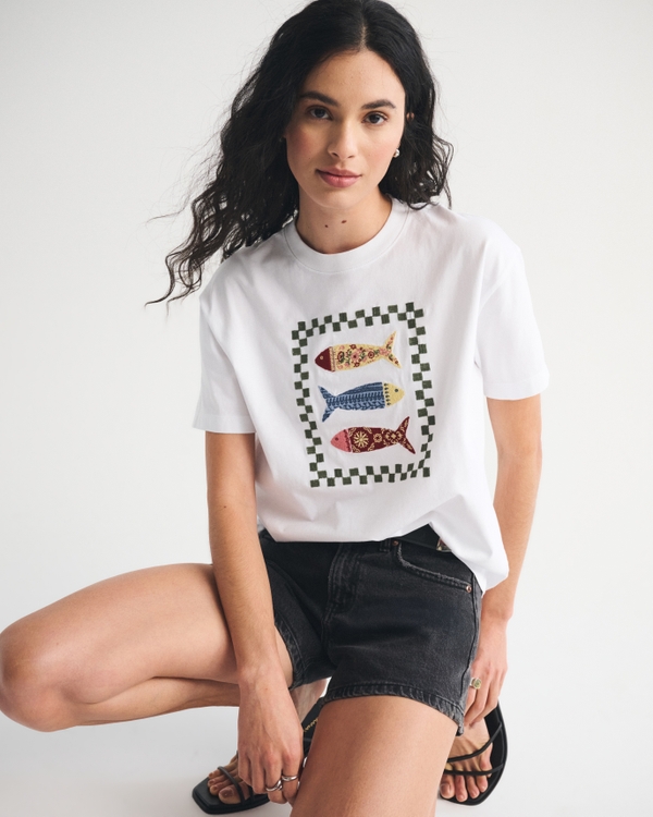 Oversized Coastal Fish Graphic Tee, White view 1