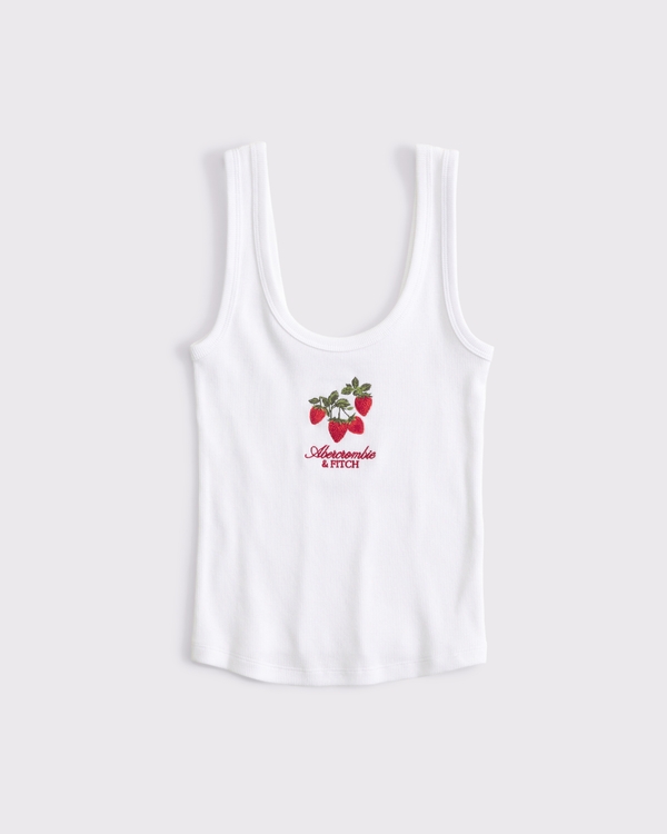 Tanktop mit U-Ausschnitt und Erdbeergrafik, Weiss view 1