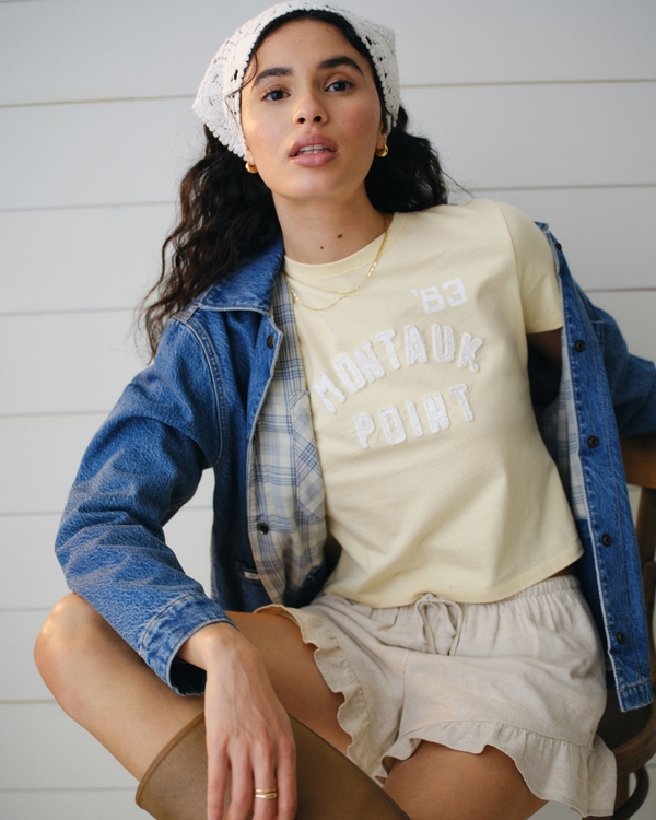 Short-Sleeve Montauk Graphic Skimming Tee, Light Yellow view 2