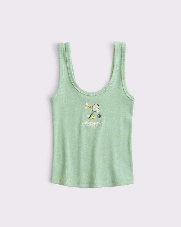 Tanktop mit U-Ausschnitt und Tennisgrafik, Grün view 1