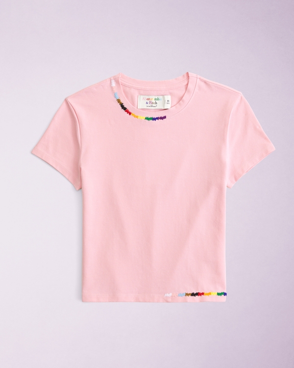 Pride Embroidered Baby Tee, Pink view 1