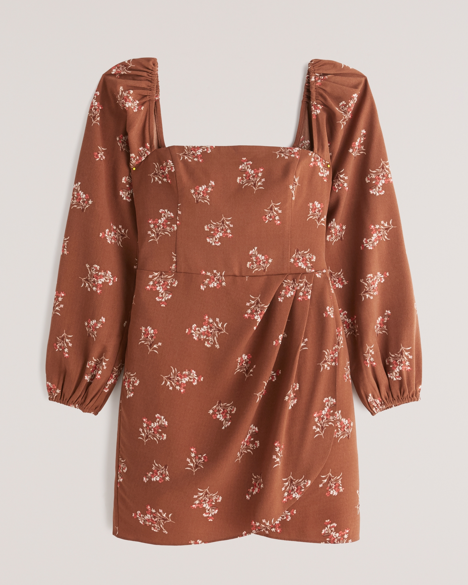 Long-Sleeve Draped Skirt Mini Dress