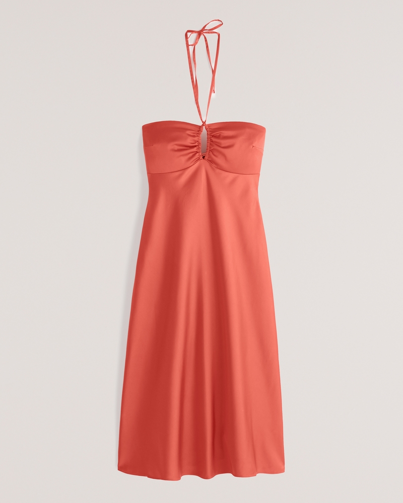 Women's Halter Satin Slip Midi Dress, Women's Clearance