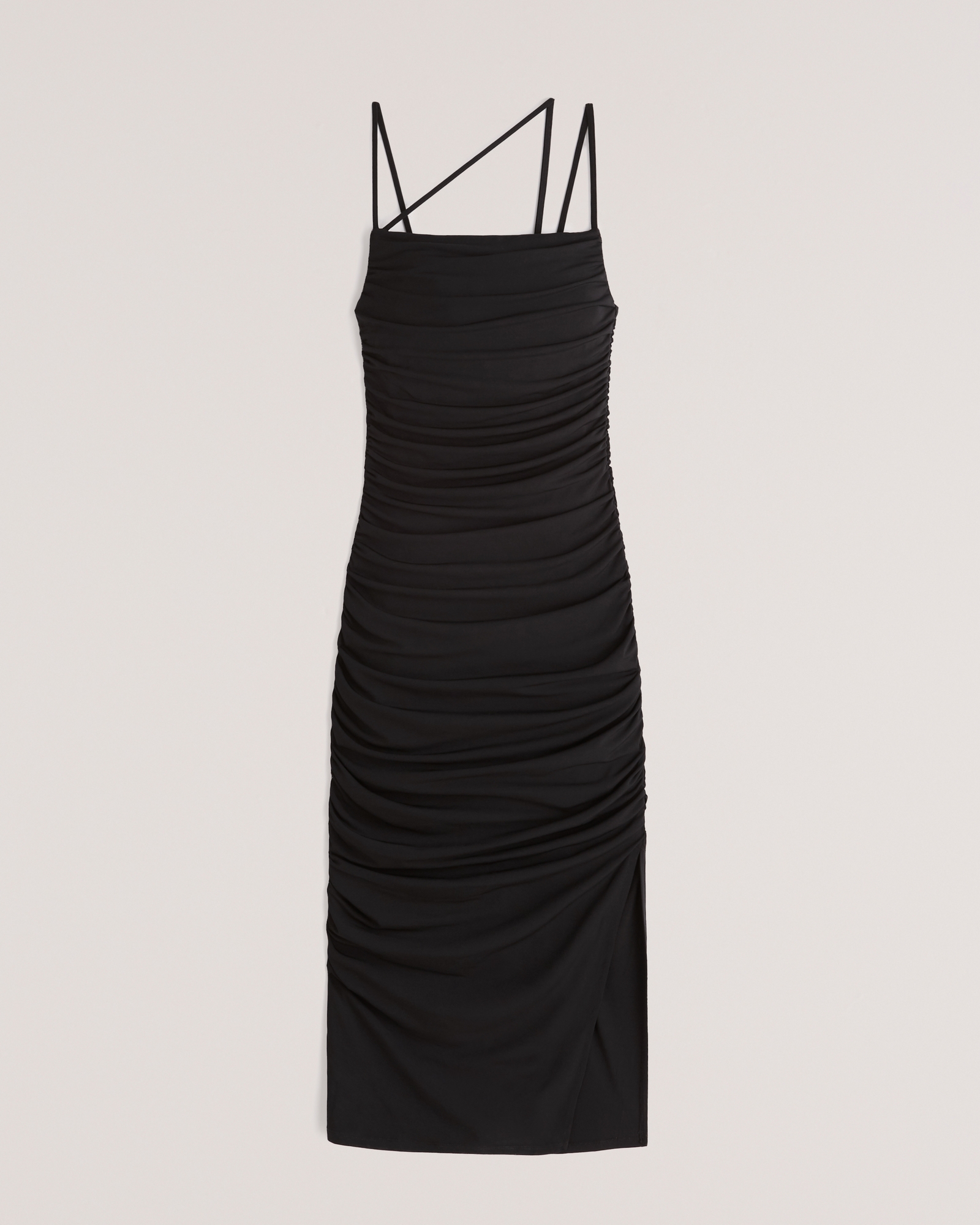 Asymmetrical Strappy Ruched Midi Dress