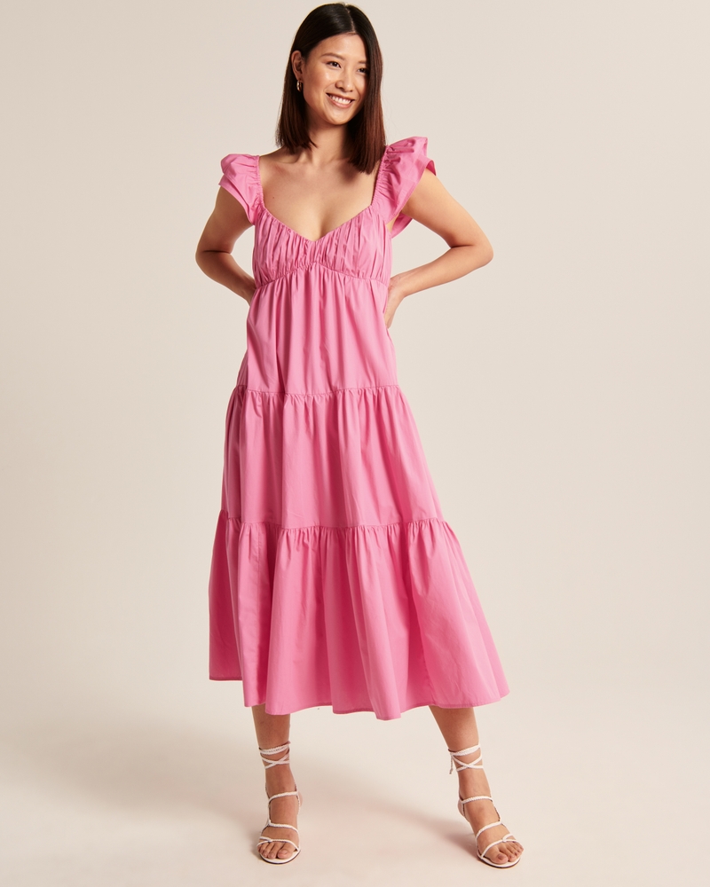 Ruffle Sleeve Poplin Midaxi Dress