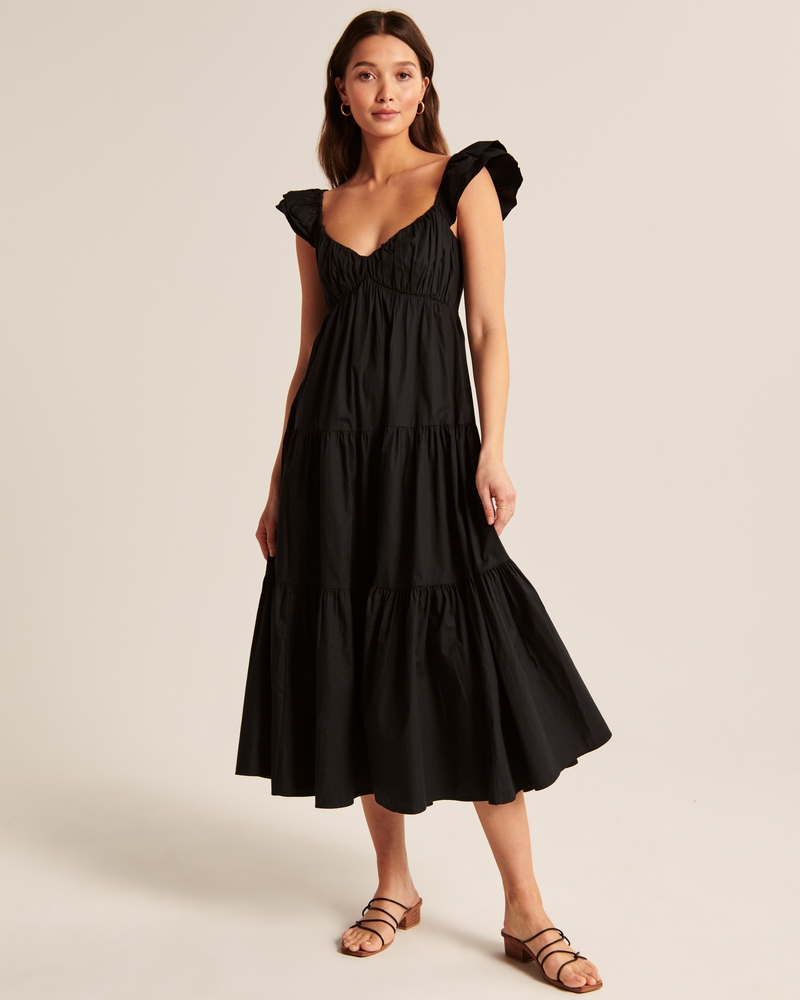 Ruffle Sleeve Poplin Midaxi Dress