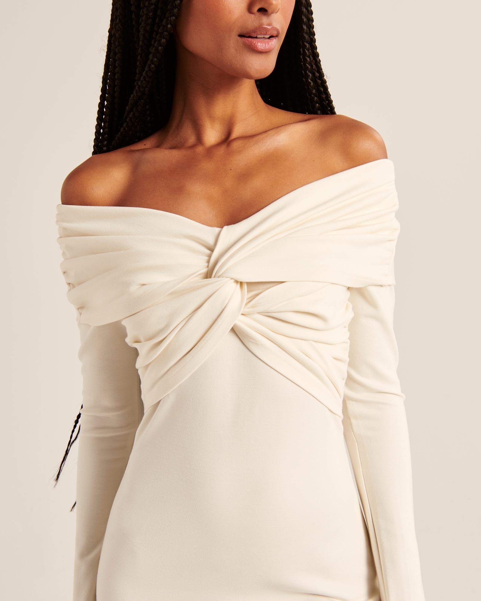 Off-The-Shoulder Twist-Front Mini Dress