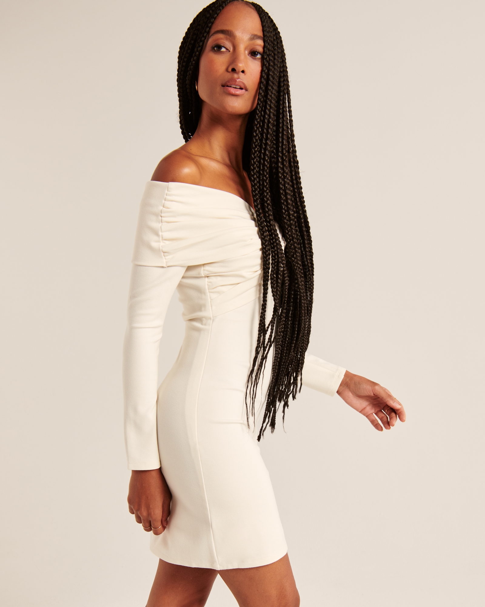 Off-The-Shoulder Twist-Front Mini Dress