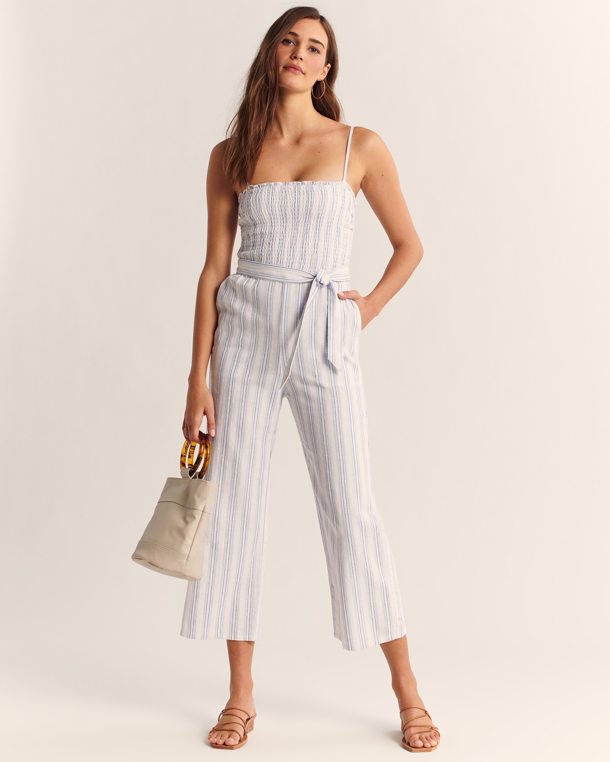 women's smocked jumpsuit