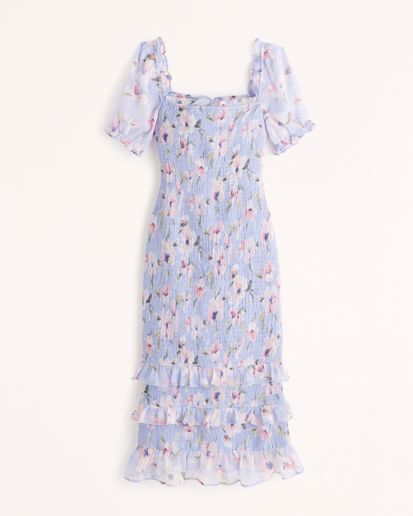 Women's Smocked Puff Sleeve Midi Dress | Women's Dresses & Jumpsuits | Abercrombie.com