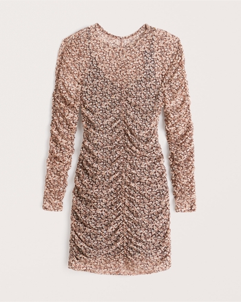 Women's Long-Sleeve Ruched Mesh Mini Dress | Women's Dresses ...