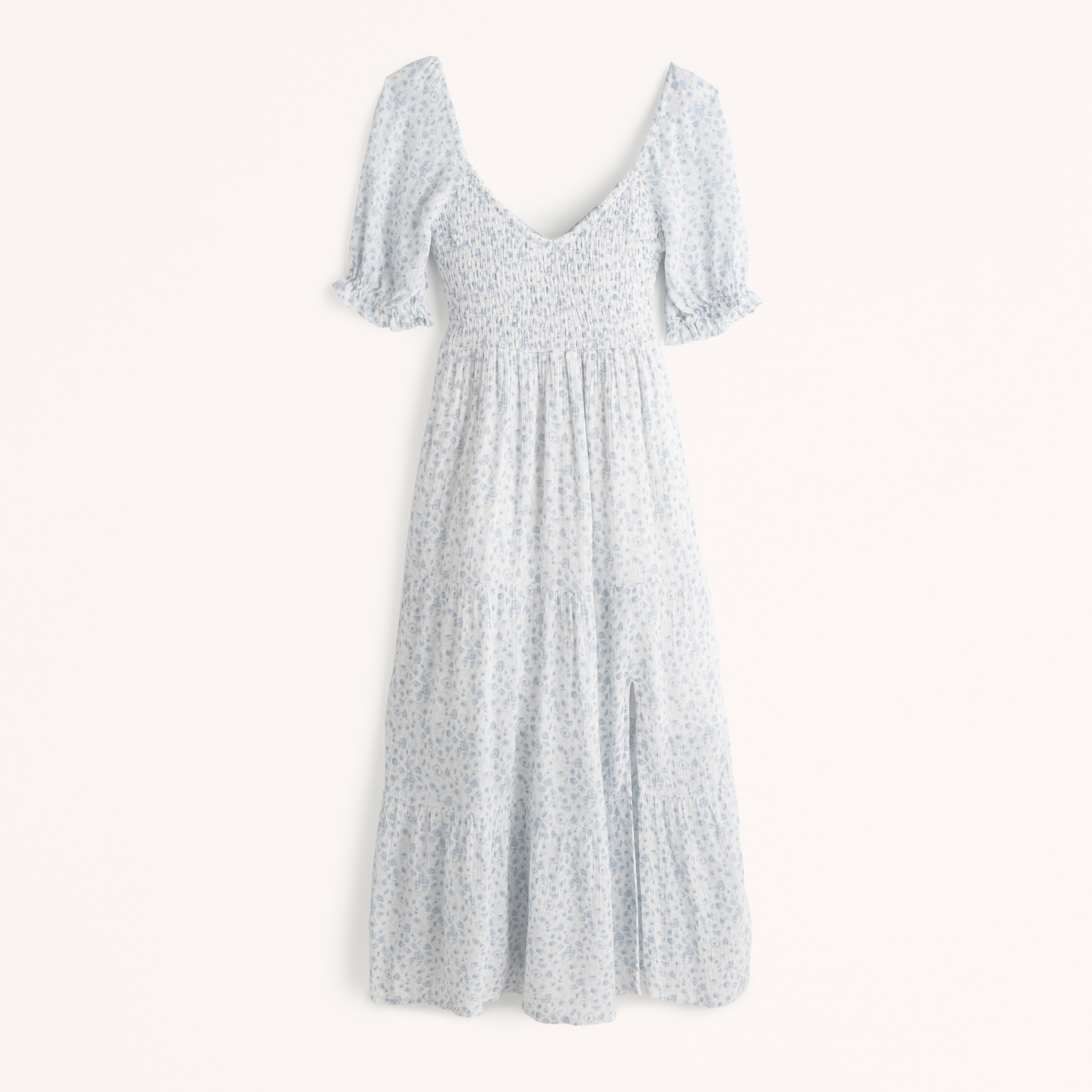 Short-Sleeve Smocked Midi Dress