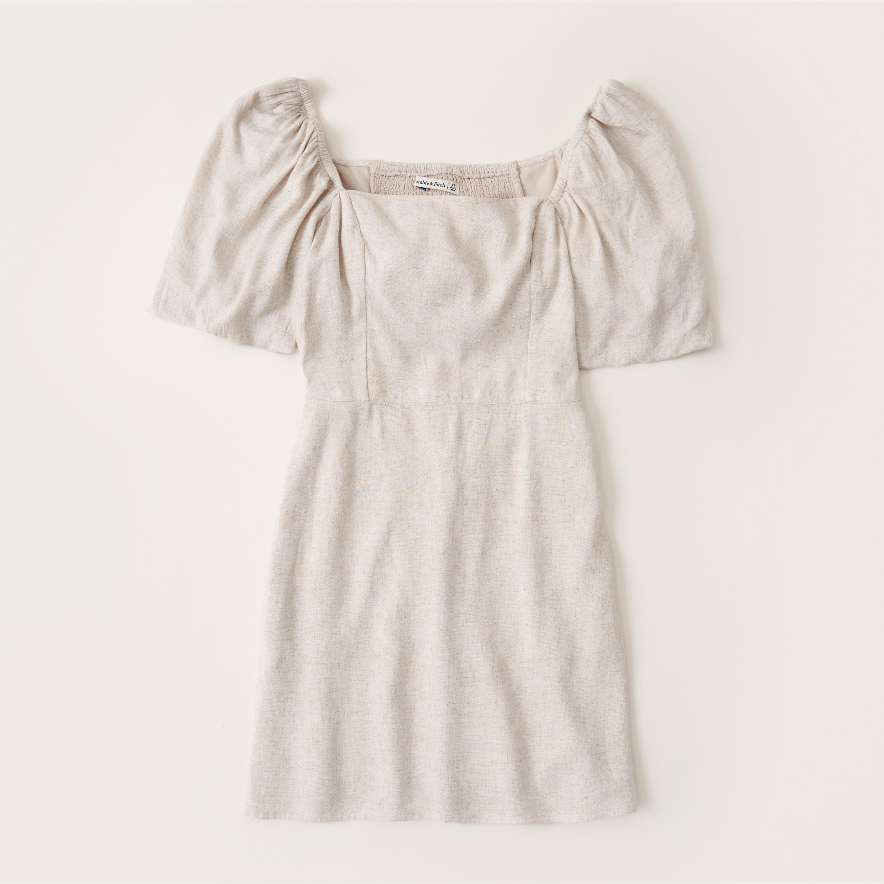 puff sleeve linen wrap mini dress