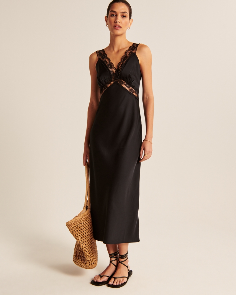 Abercrombie & Fitch Satin Slip Midi Dress