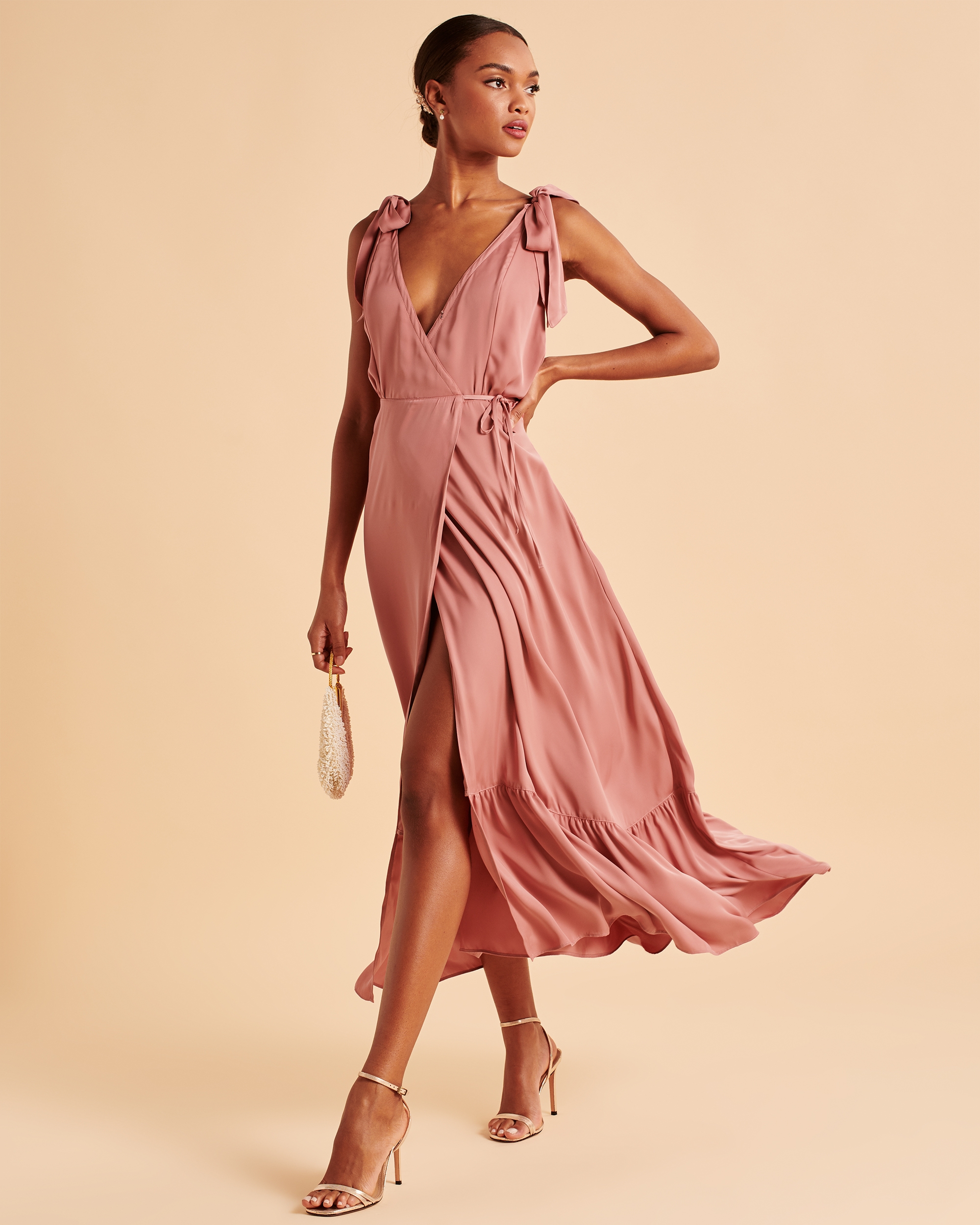 satin wrap front maxi dress