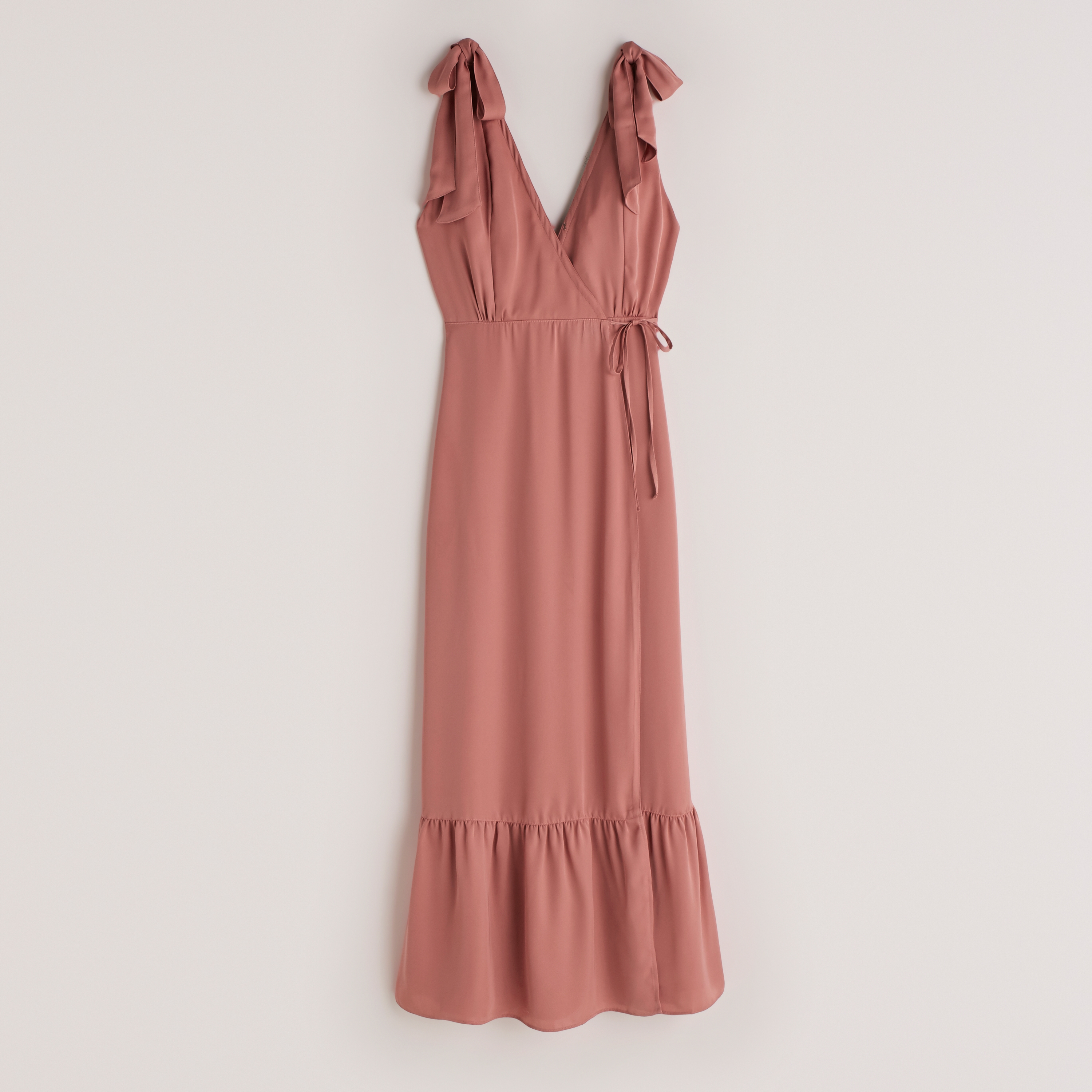 satin wrap front maxi dress