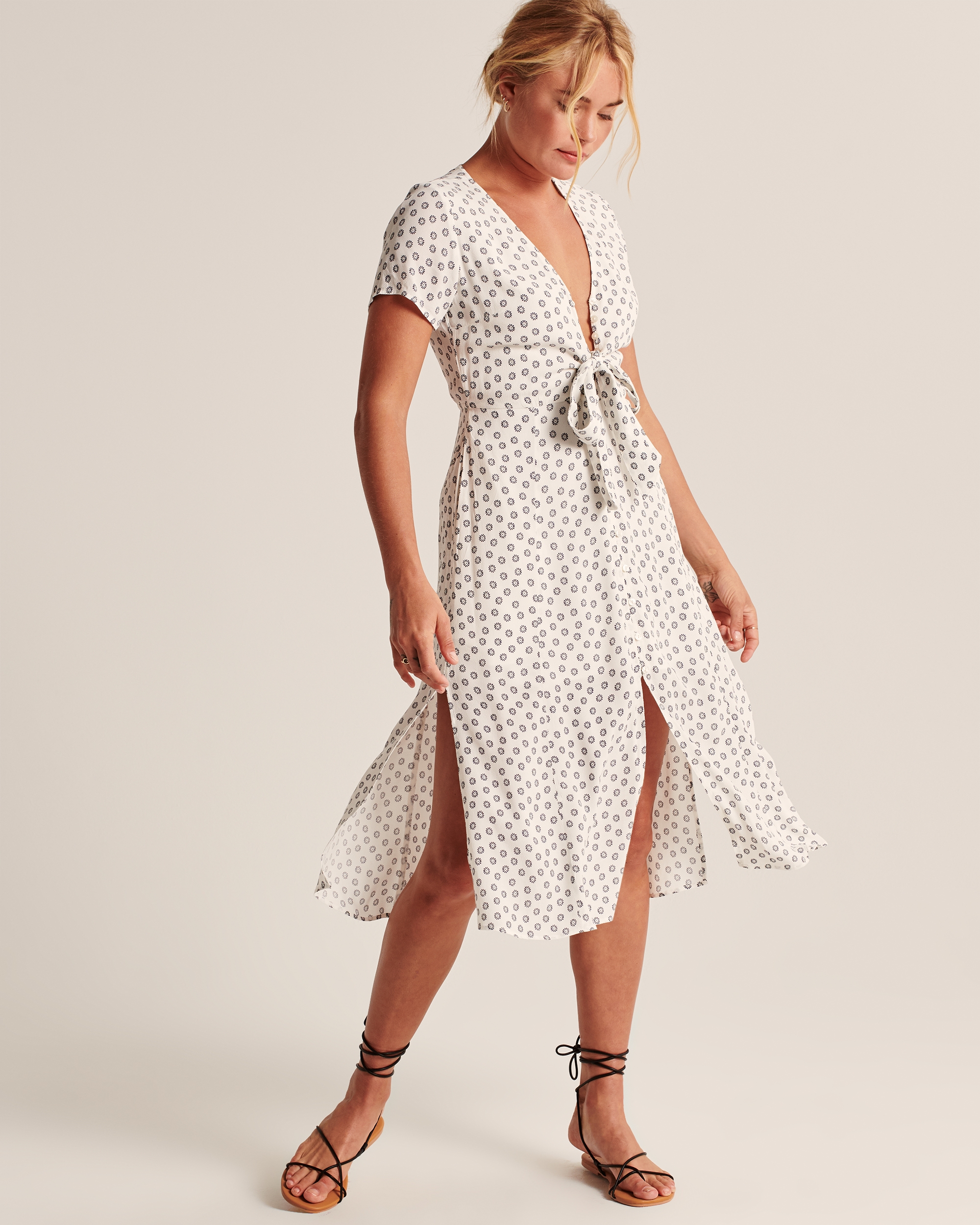 button up midi dress with sleeves