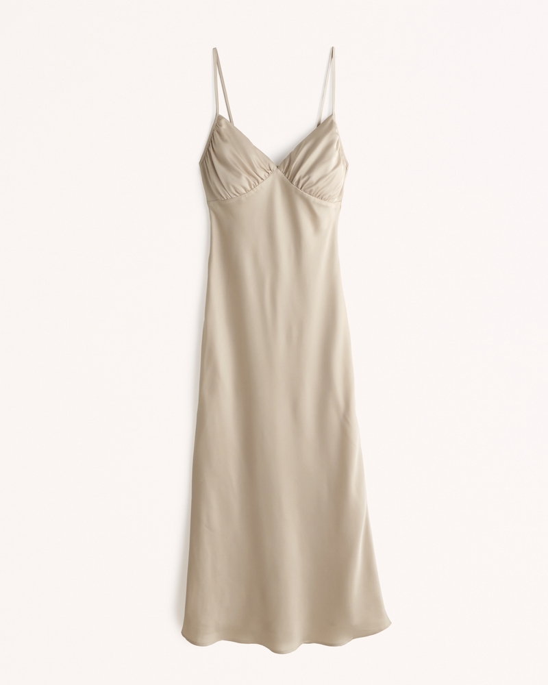 Women's Ruched Satin Slip Midi Dress | Women's Sale | Abercrombie.com