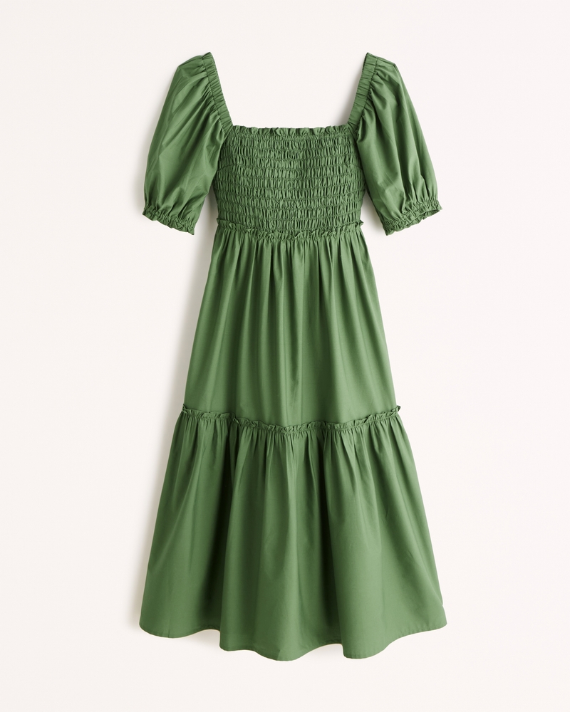 Abercrombie & Fitch Puff Sleeve Smocked Bodice Midi Dress