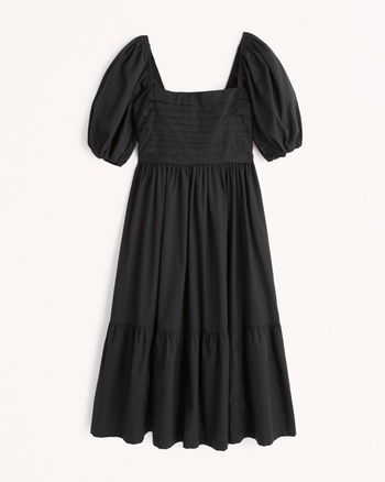 Women's Ruched Puff Sleeve Poplin Midi Dress | Women's Dresses ...