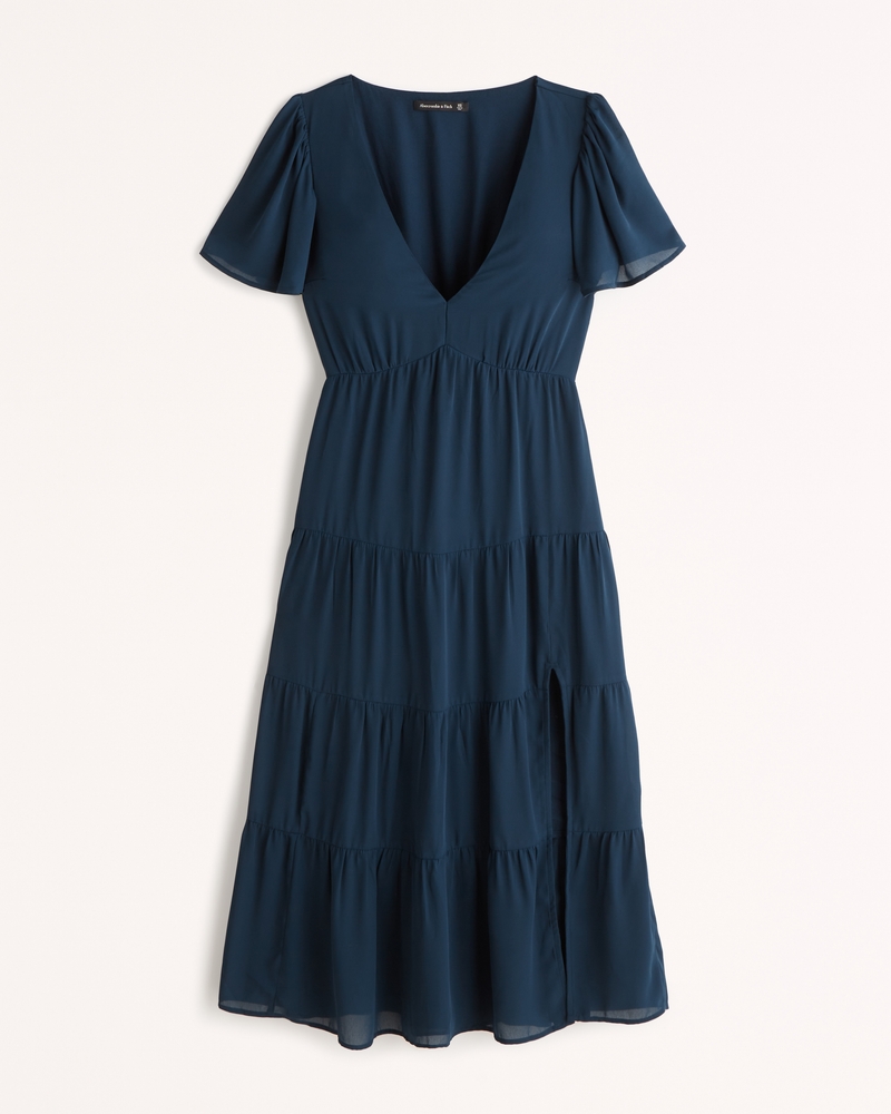 Women's Short-Sleeve Tiered Midi Dress | Women's Clearance ...