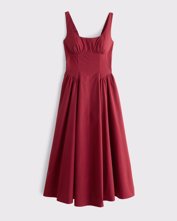 100% Cotton A&F Curve Love Bra-Free Dylan Midi Dress, Rich Ruby view 1