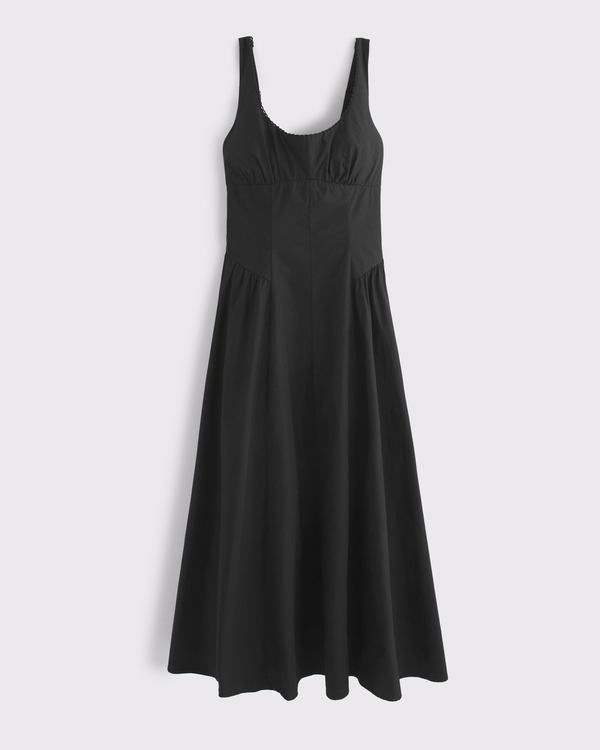 100% Cotton A&F Curve Love Bra-Free Dylan Midi Dress, Black view 1