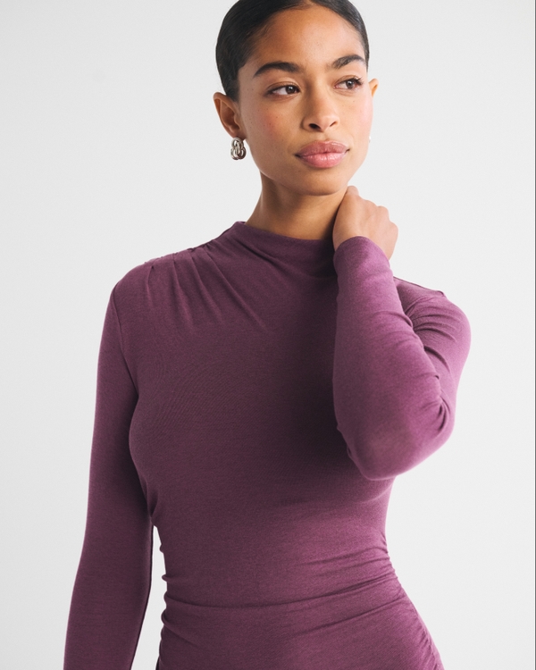 Fine Wool-Blend Draped Maxi Dress, Violet view 2