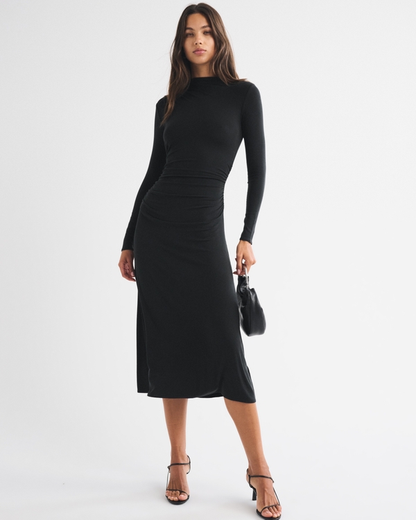 Draped Mock Neck Maxi Dress
