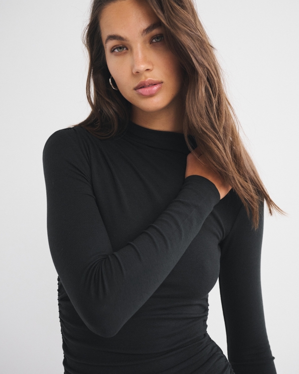 Fine Wool-Blend Draped Maxi Dress, Black view 2