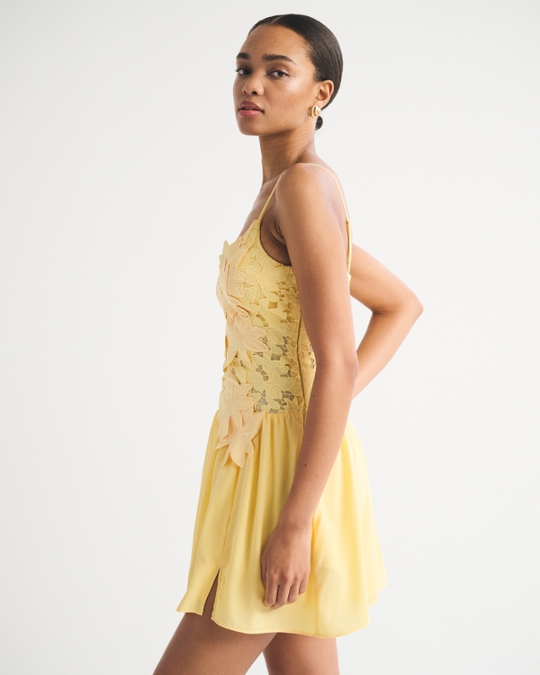 Women's Bra-Free Applique Lace Mini Dress | Women's Dresses