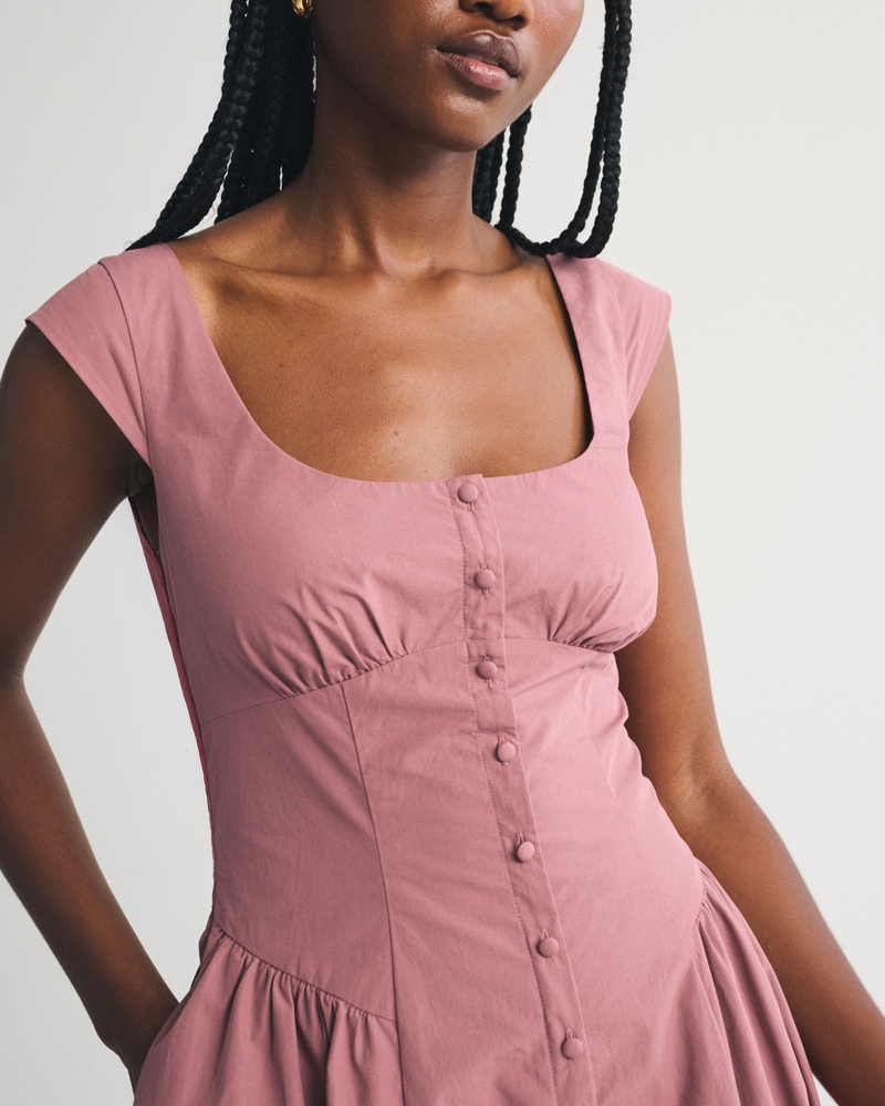 100% Cotton A&F Dylan Bra-Free Cap-Sleeve Midi Dress