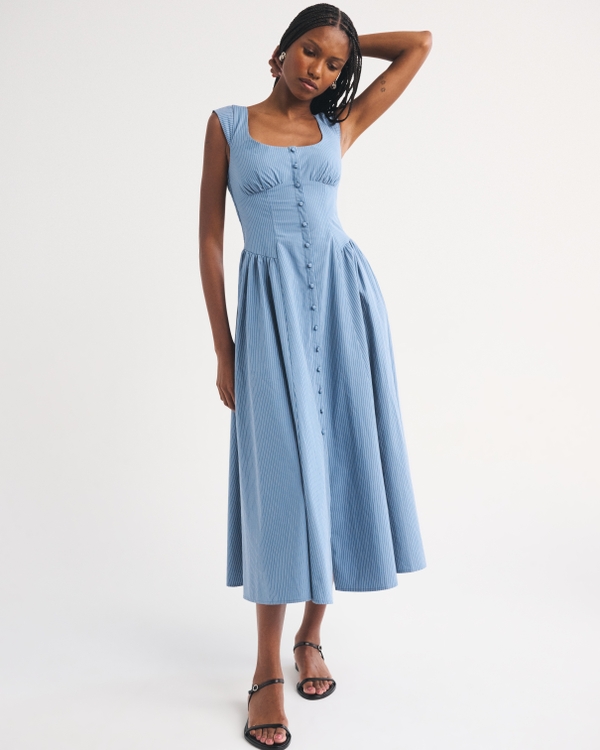 100% Cotton A&F Dylan Bra-Free Cap-Sleeve Midi Dress