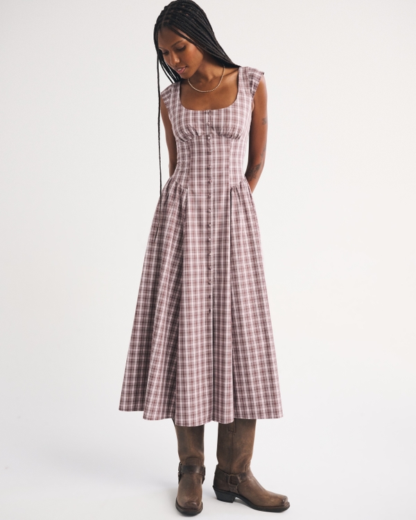 100% Cotton A&F Dylan Bra-Free Cap-Sleeve Midi Dress