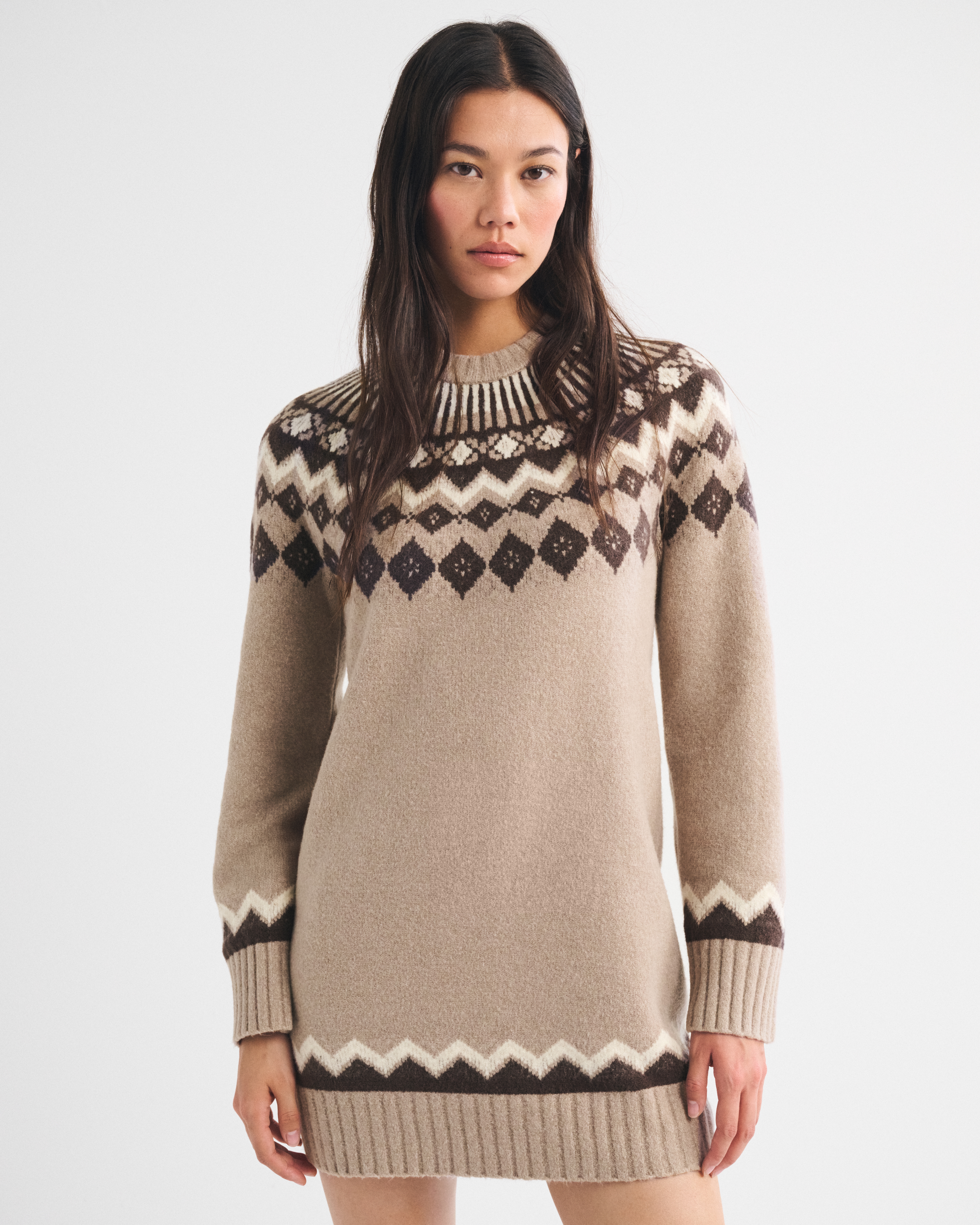 Женское платье Abercrombie & Fitch A&F Madeline Cable Mini Sweater Dress, цвет: Коричневый — фото 2