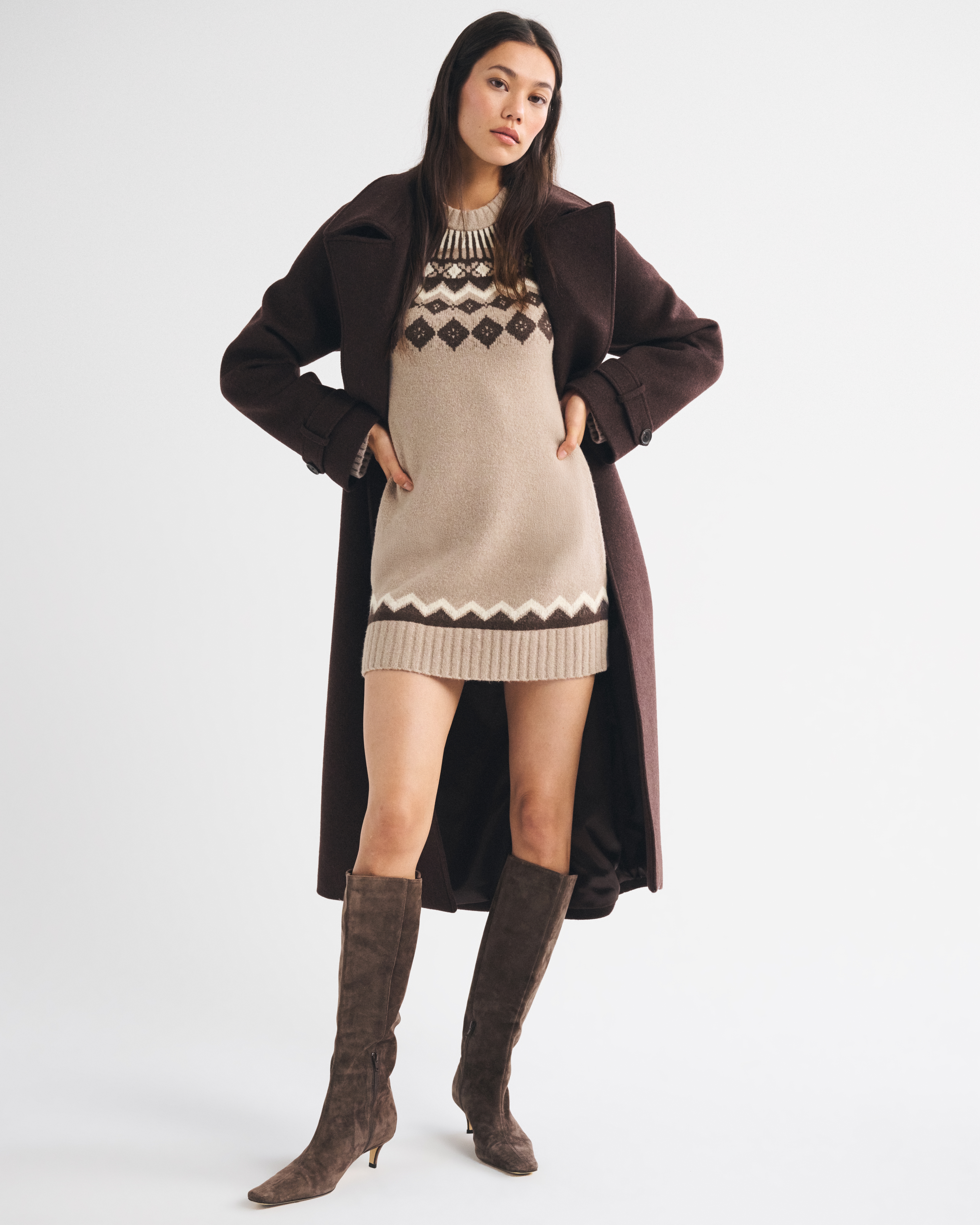 Женское платье Abercrombie & Fitch A&F Madeline Cable Mini Sweater Dress, цвет: Коричневый — фото 3