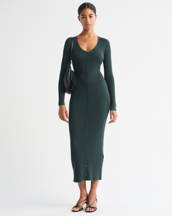 V-Neck Rib Maxi Sweater Dress