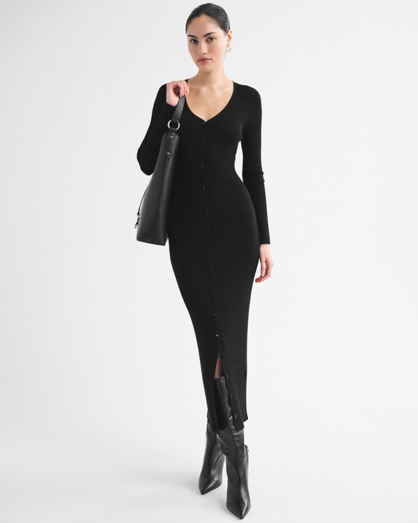 V-Neck Rib Maxi Sweater Dress